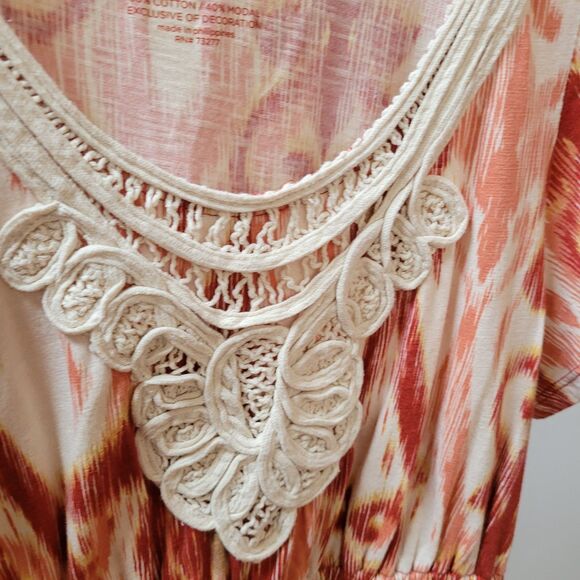 Sonoma Orange/pink/white Shift Dress Size S Boho Bloomcore Lace Front - Picture 4 of 7